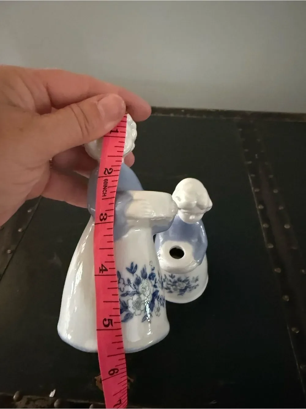 2 Vintage Porcelain Taper Candle Holders Young Girl Figurines Blue & White Dress